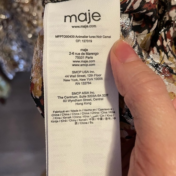 Maje abstract paisley metallic sheen print top cold shoulder long sleeve size L - Picture 7 of 8
